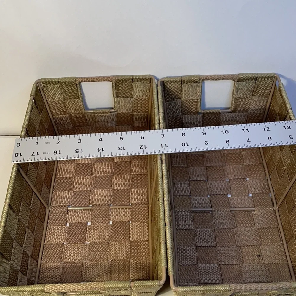 Storage bin set Nesting green canvas strap metal frame basket set